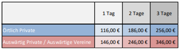 Preistabelle des Bürgerhauses in Hauptstuhl