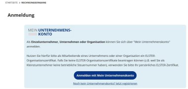 Homepage des Zentralen E-Rechnungseingangs des Landes RLP - Anmeldeseite