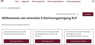 Startseite des Zentralen E-Rechnungseingang RLP nach dem Login